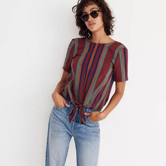Madewell Button-Back Tie Tee in Rosalinda Stripe - Picture 10 of 11